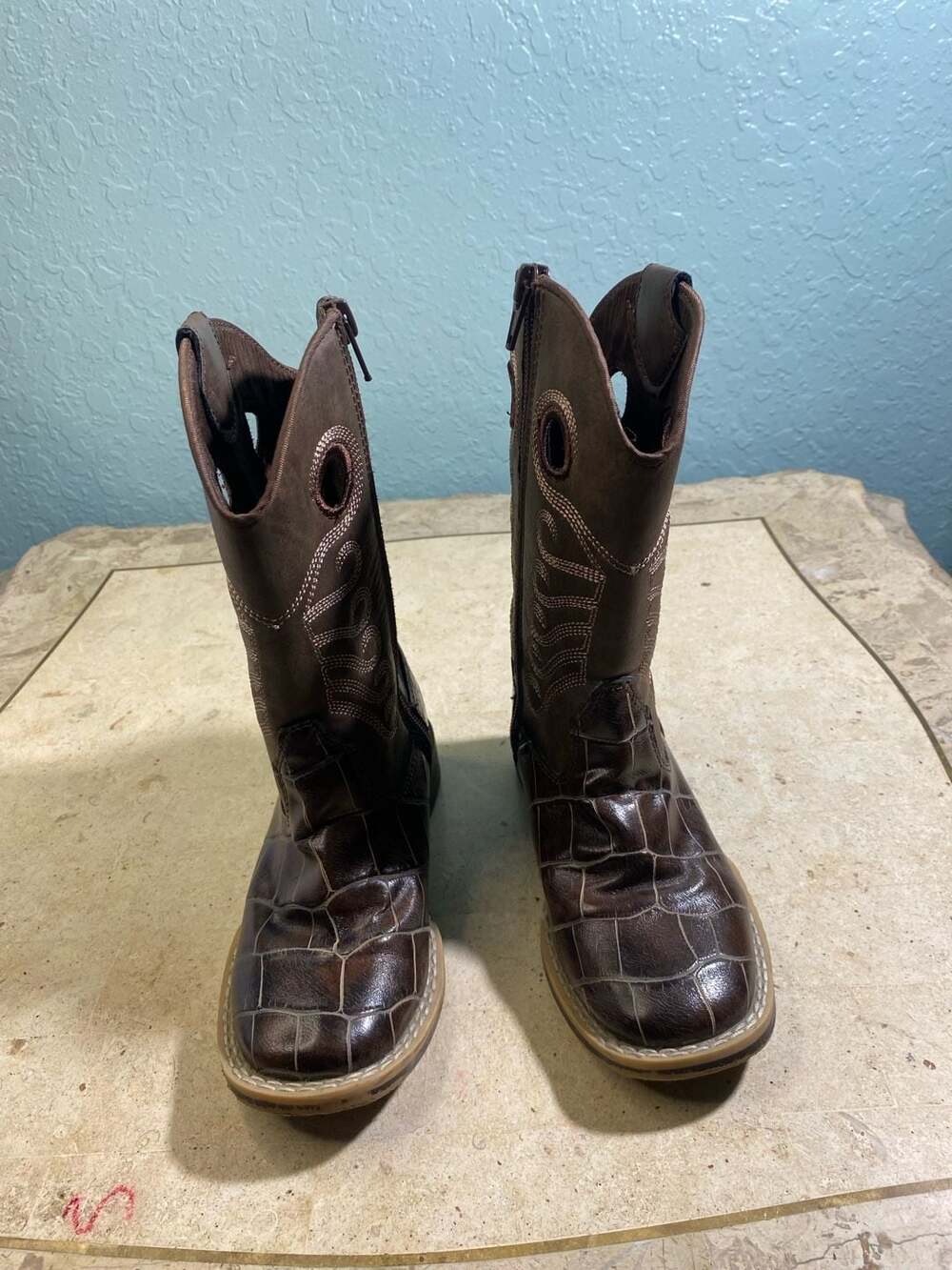 DBL Barrel Kids Travis Brown Faux Gator Square Toe Western Boots